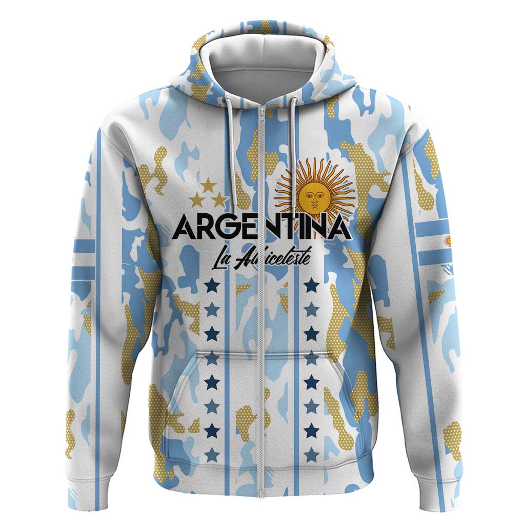 Custom Argentina Football Zip Hoodie Vamos La Albiceleste Camouflage Style - Wonder Print Shop