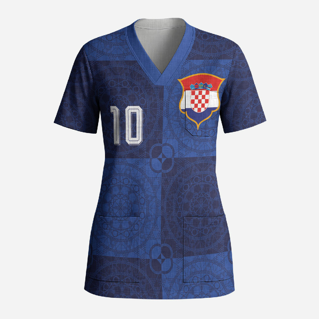 Custom Croatia Football Scrub Top New Chapter - Croatian Lace - Making Inspiration Away Color