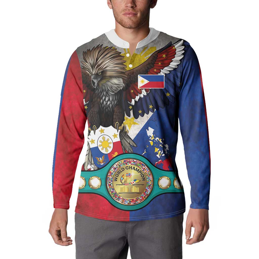 Custom Philippines World Champion Boxing Button Sweatshirt Eagle-Grunge Design - Wonder Print Shop