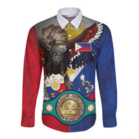 Custom Philippines World Champion Boxing Long Sleeve Button Shirt Eagle-Grunge Design - Wonder Print Shop