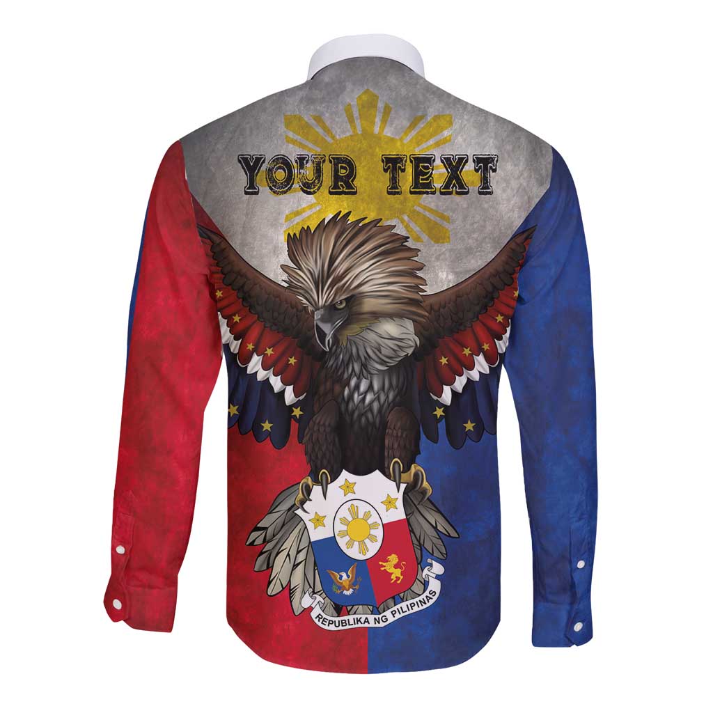 Custom Philippines World Champion Boxing Long Sleeve Button Shirt Eagle-Grunge Design - Wonder Print Shop