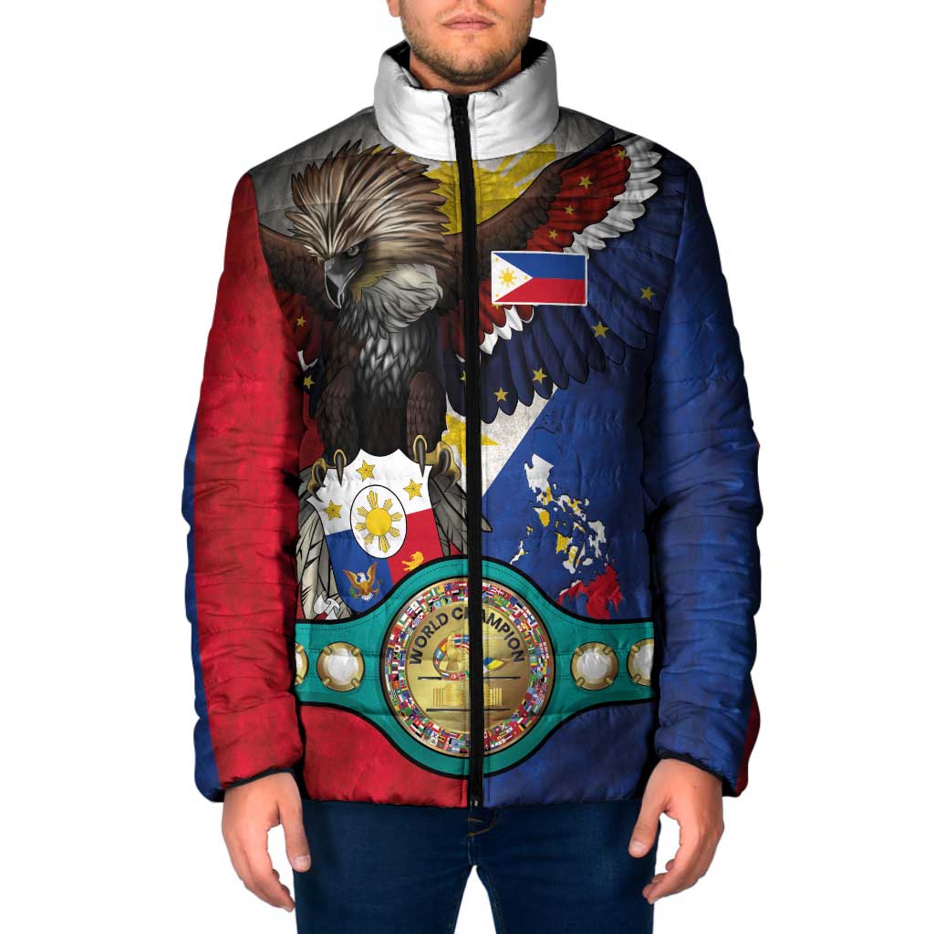Custom Philippines World Champion Boxing Padded Jacket Eagle-Grunge Design - Wonder Print Shop