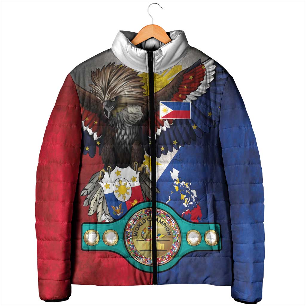 Custom Philippines World Champion Boxing Padded Jacket Eagle-Grunge Design - Wonder Print Shop