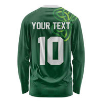 Green long-sleeve rugby shirt back with YOUR TEXT and large number 10