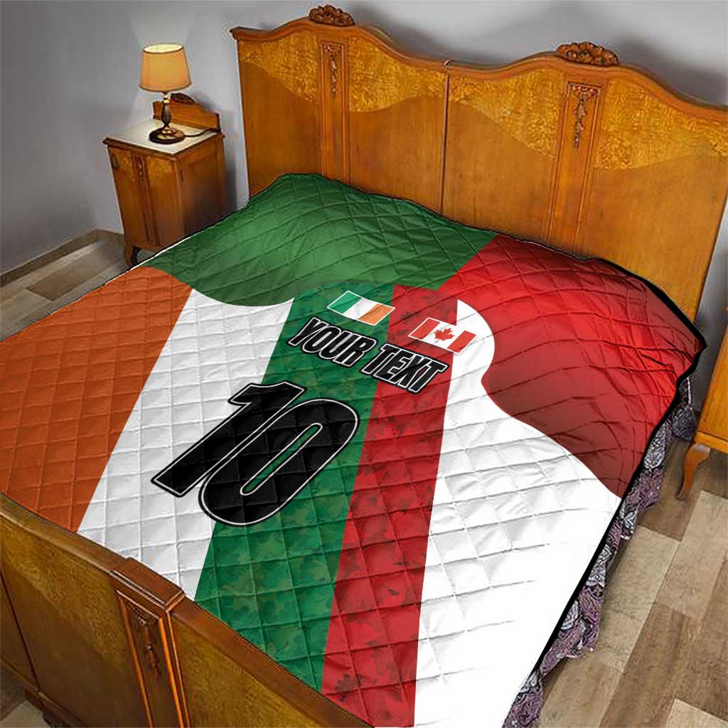 Bed quilt shamrock and maple leaf pattern with “YOUR TEXT” and number 10