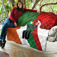 Quilt blanket with Canada and Ireland colors, shamrocks, “YOUR TEXT,” and 10