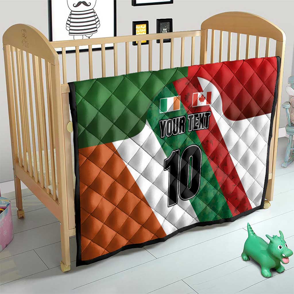 Quilt blanket for crib with Ireland and Canada design, “YOUR TEXT,” and number 10