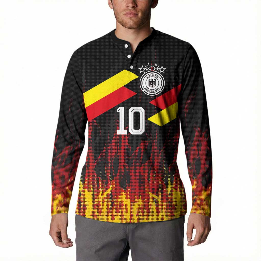 Custom Germany Football Button Sweatshirt Flames Dot Patterns Sport