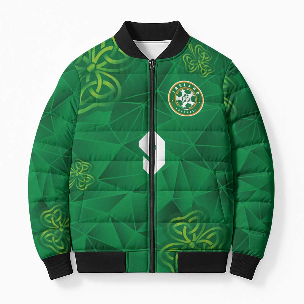 Custom Ireland Football Bomber Puffer Jacket Shamrock Celtic Geometric Sport