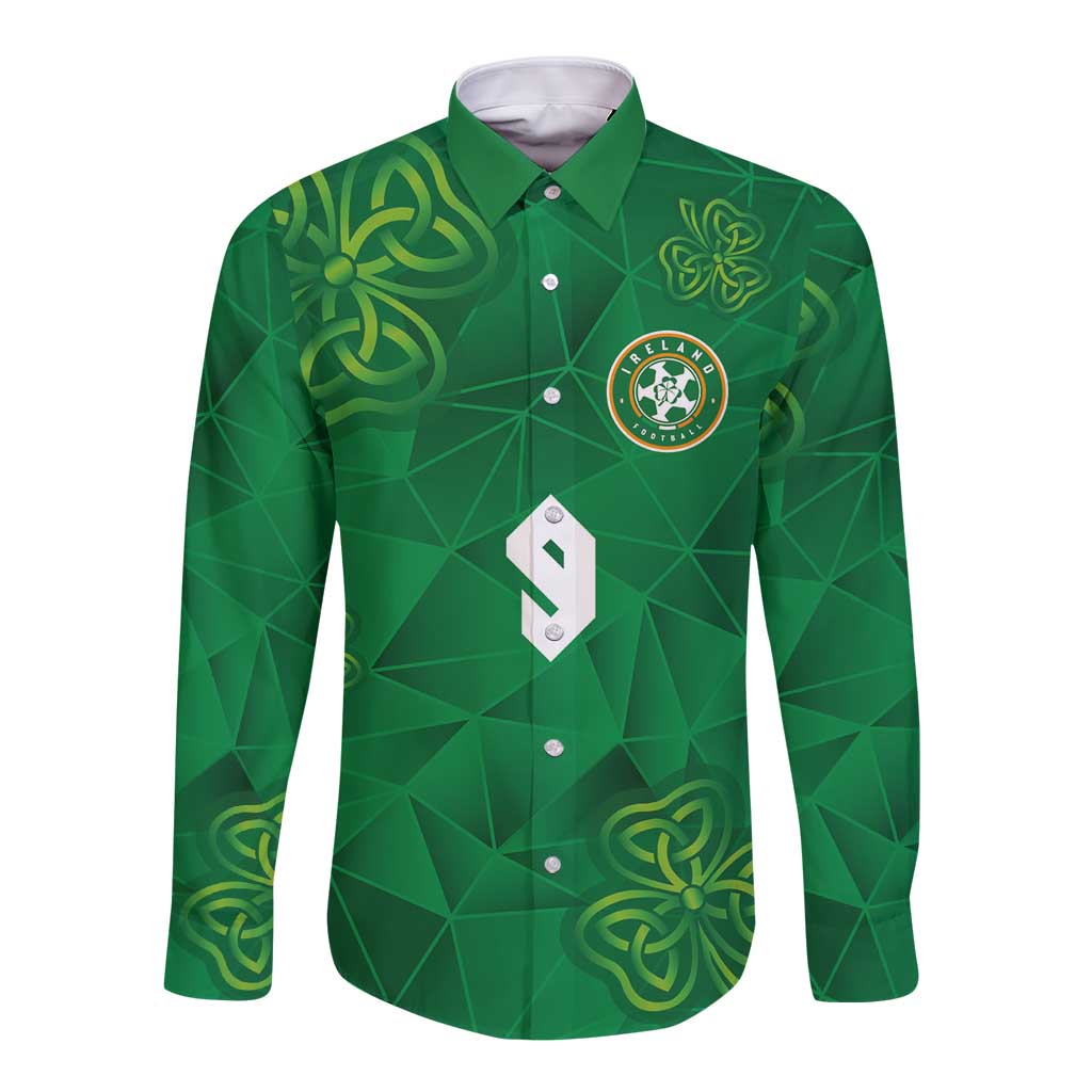 Custom Ireland Football Long Sleeve Button Shirt Shamrock Celtic Geometric Sport