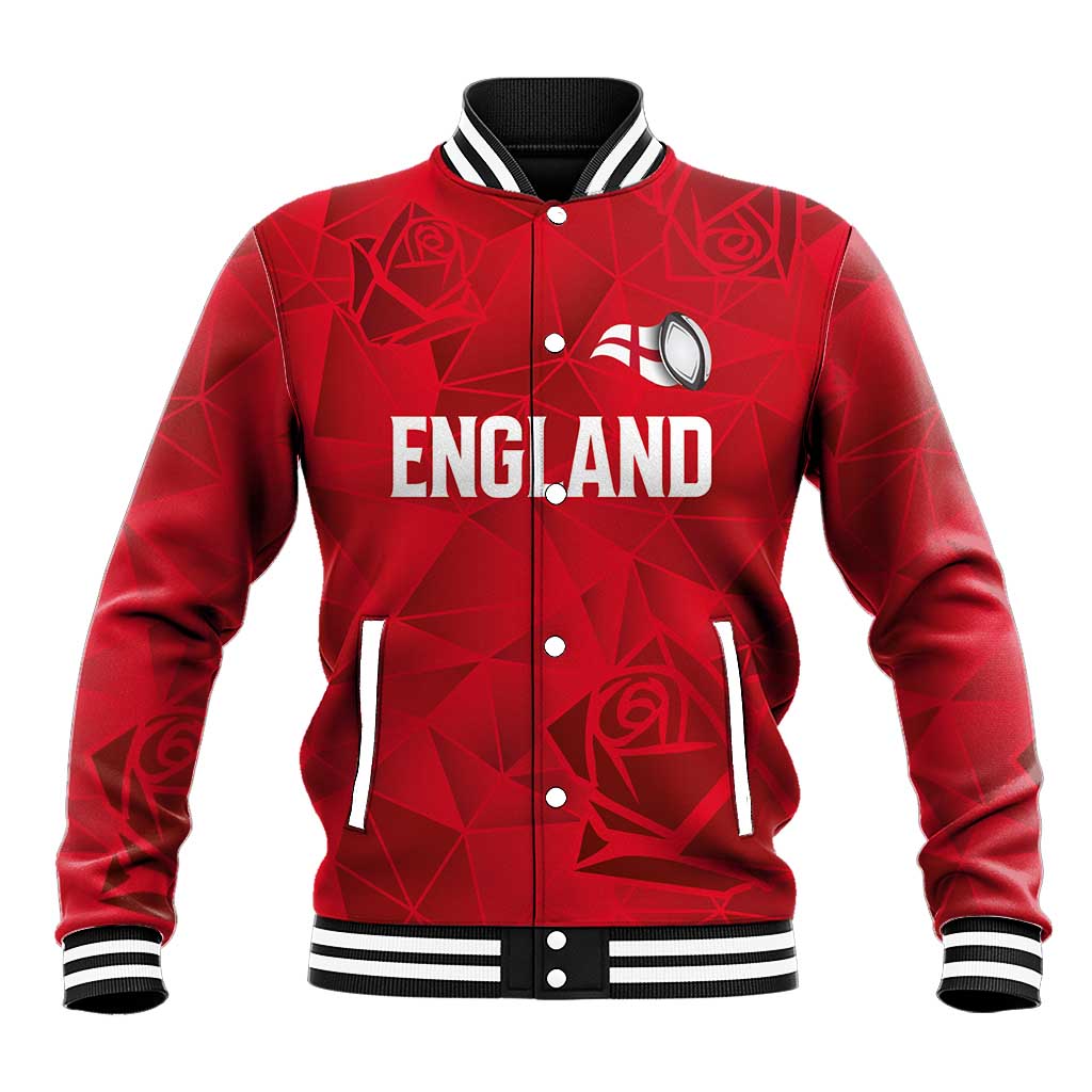 Custom England Rugby Baseball Jacket Roses Geometric Sport