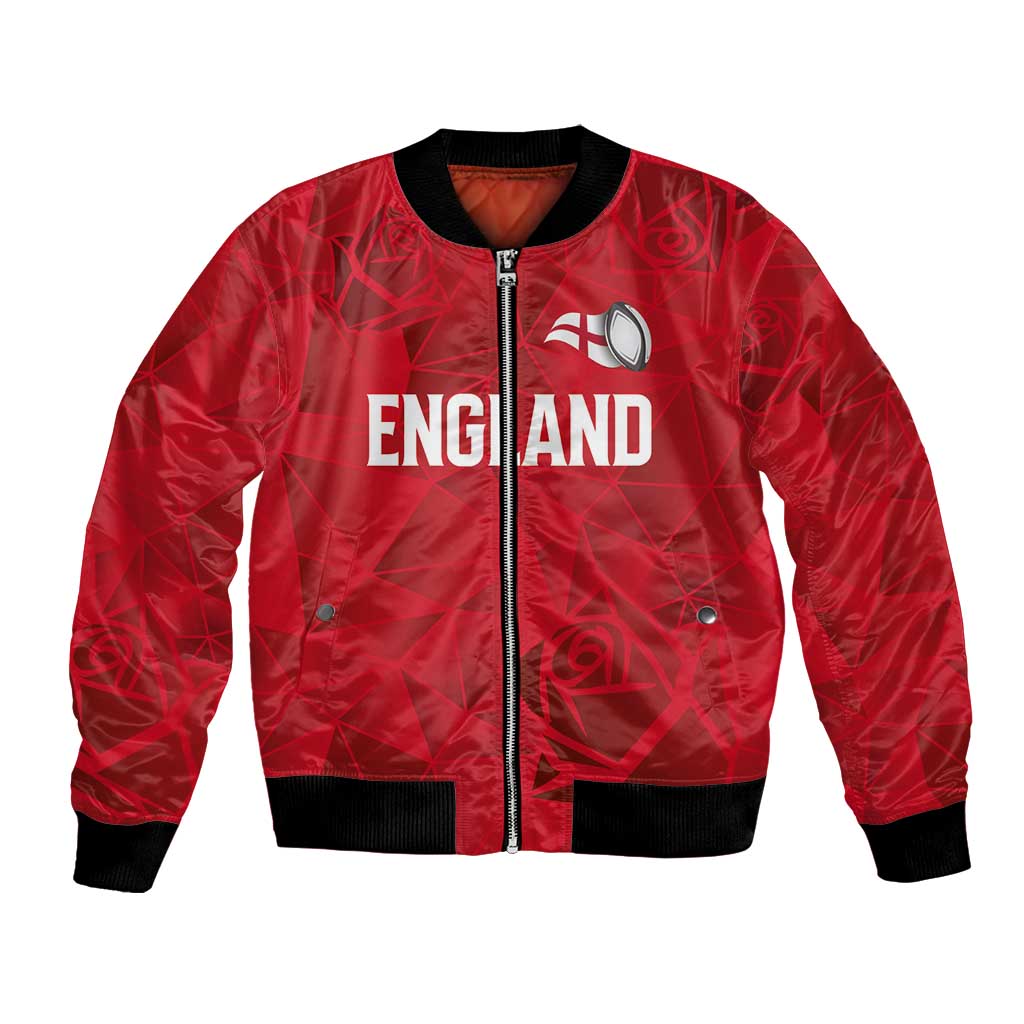 Custom England Rugby Bomber Jacket Roses Geometric Sport