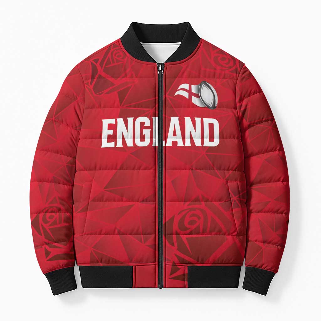 Custom England Rugby Bomber Puffer Jacket Roses Geometric Sport