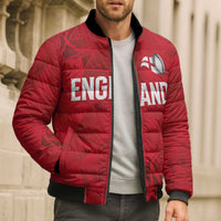 Custom England Rugby Bomber Puffer Jacket Roses Geometric Sport