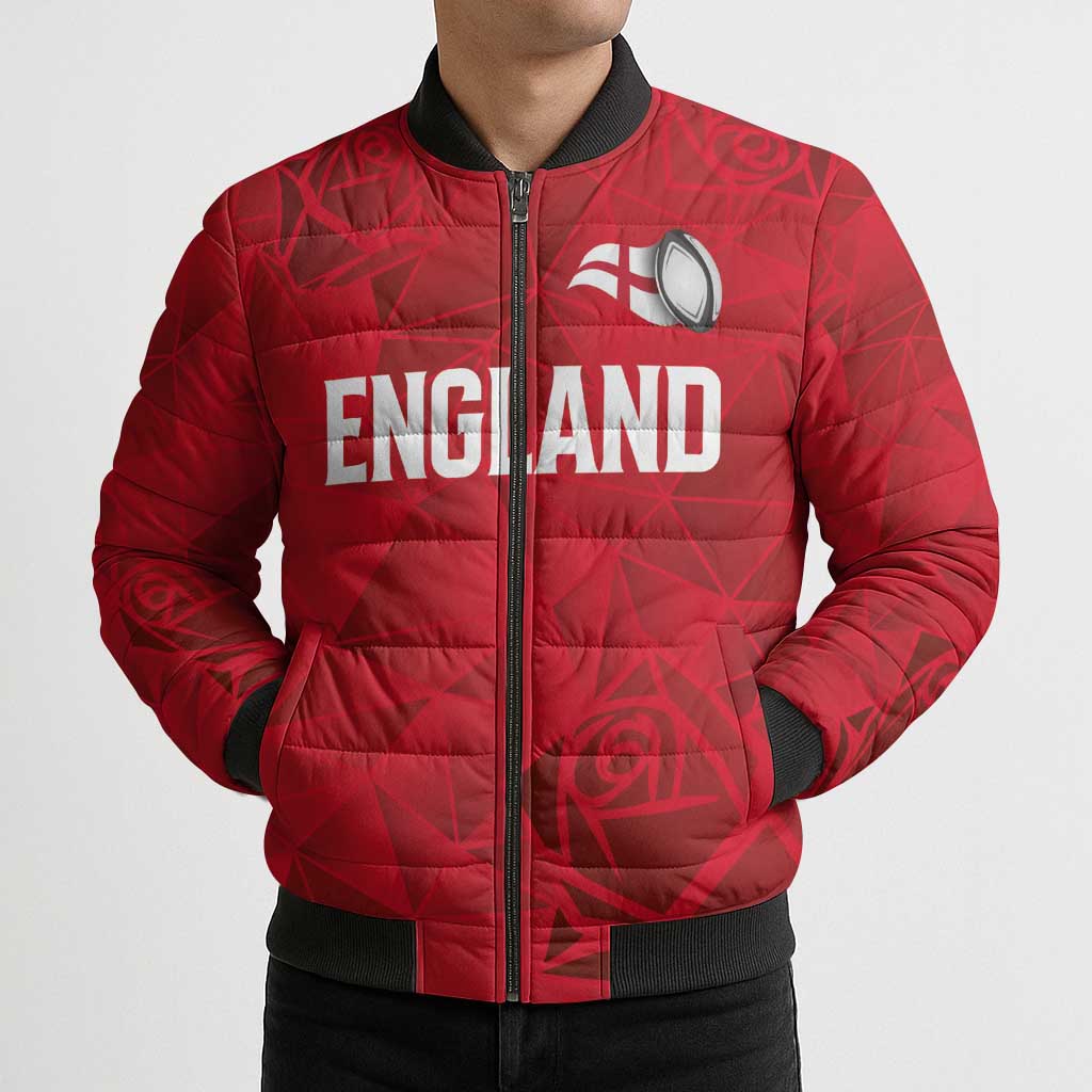 Custom England Rugby Bomber Puffer Jacket Roses Geometric Sport