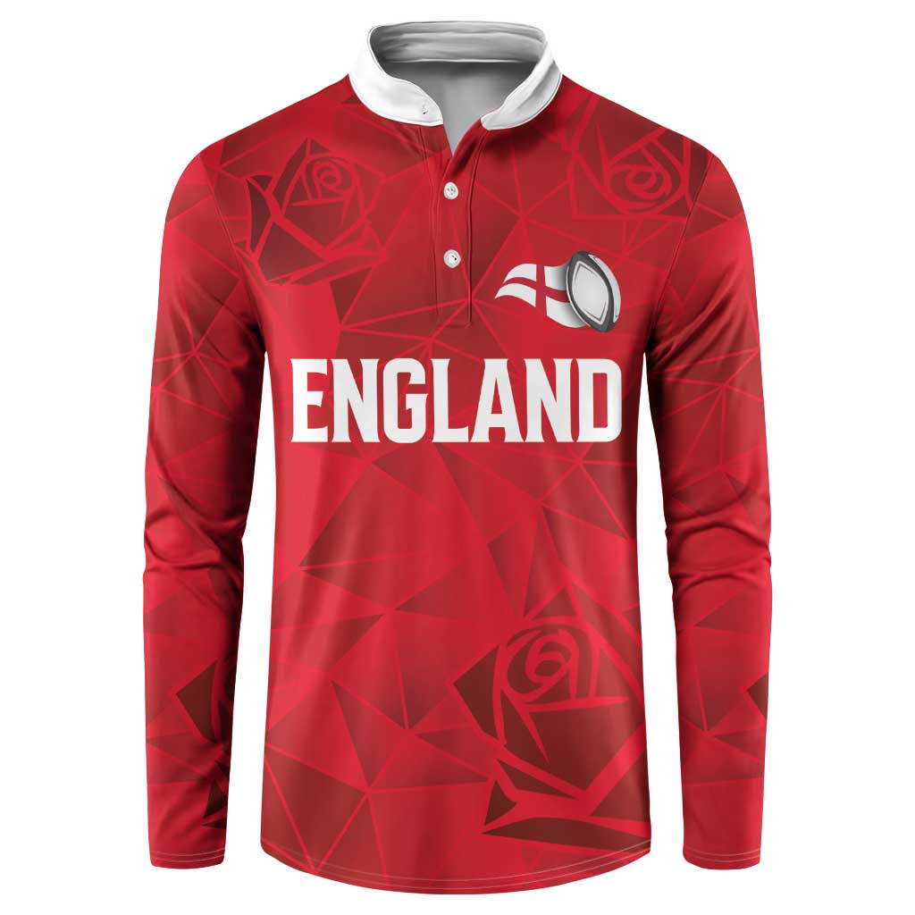 Custom England Rugby Button Sweatshirt Roses Geometric Sport