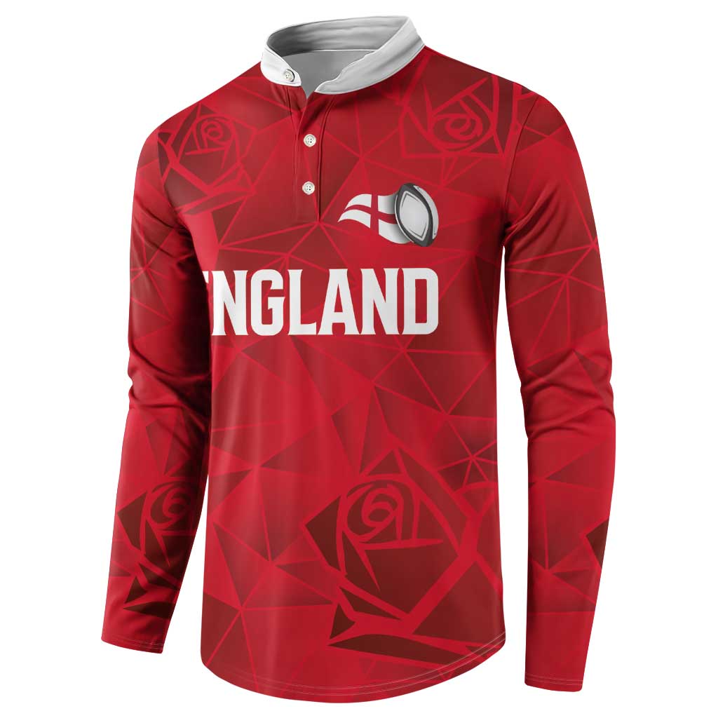 Custom England Rugby Button Sweatshirt Roses Geometric Sport