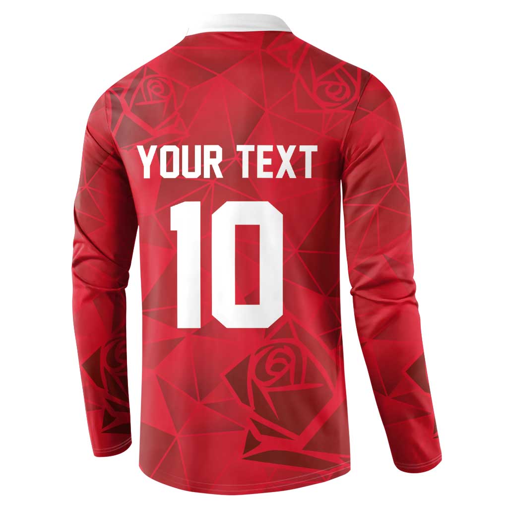Custom England Rugby Button Sweatshirt Roses Geometric Sport