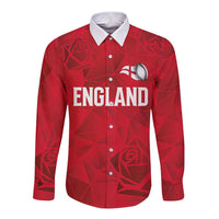 Custom England Rugby Long Sleeve Button Shirt Roses Geometric Sport