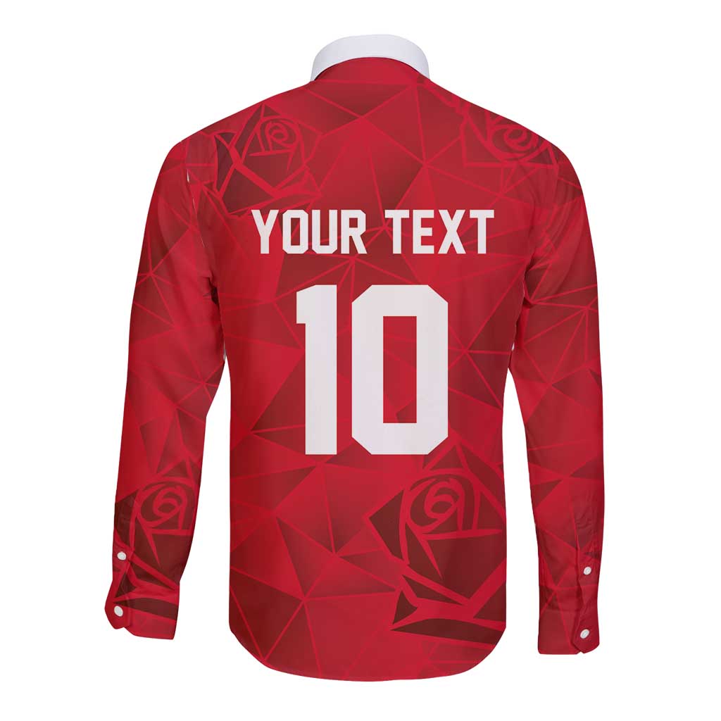 Custom England Rugby Long Sleeve Button Shirt Roses Geometric Sport