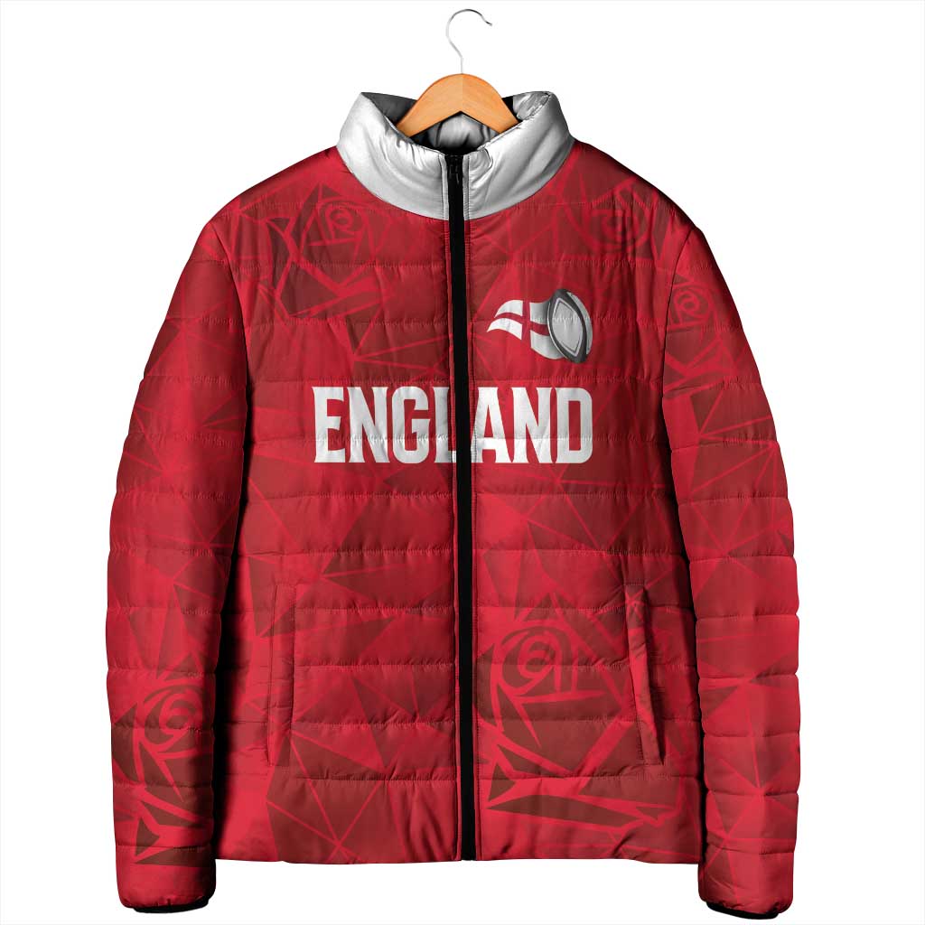 Custom England Rugby Padded Jacket Roses Geometric Sport
