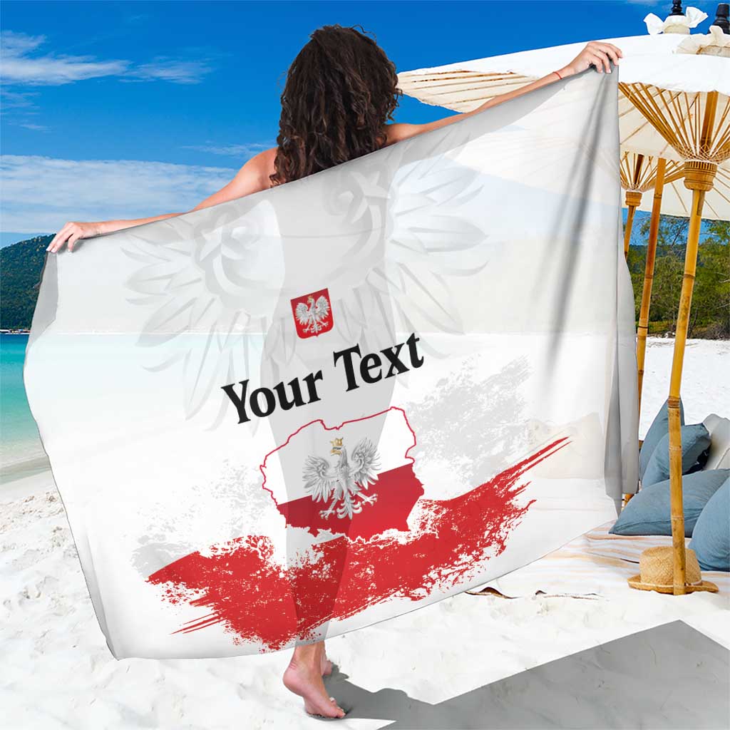 Personalized white Polish flag sarong with red grunge eagle and Your Text
