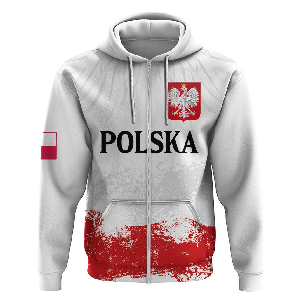 Personalized Polish National Flag Day Zip Hoodie Polska White Eagle Grunge Style