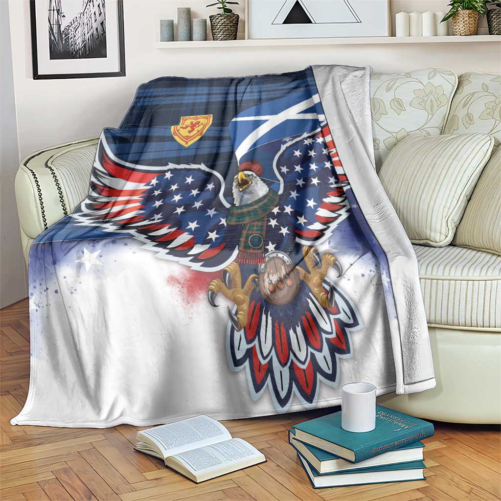 Scottish-American Heritage Month Blanket USA Eagle with Scottish Traditional Costume