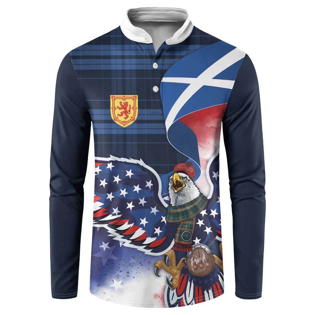 Scottish-American Heritage Month Button Sweatshirt USA Eagle with Scottish Traditional Costume