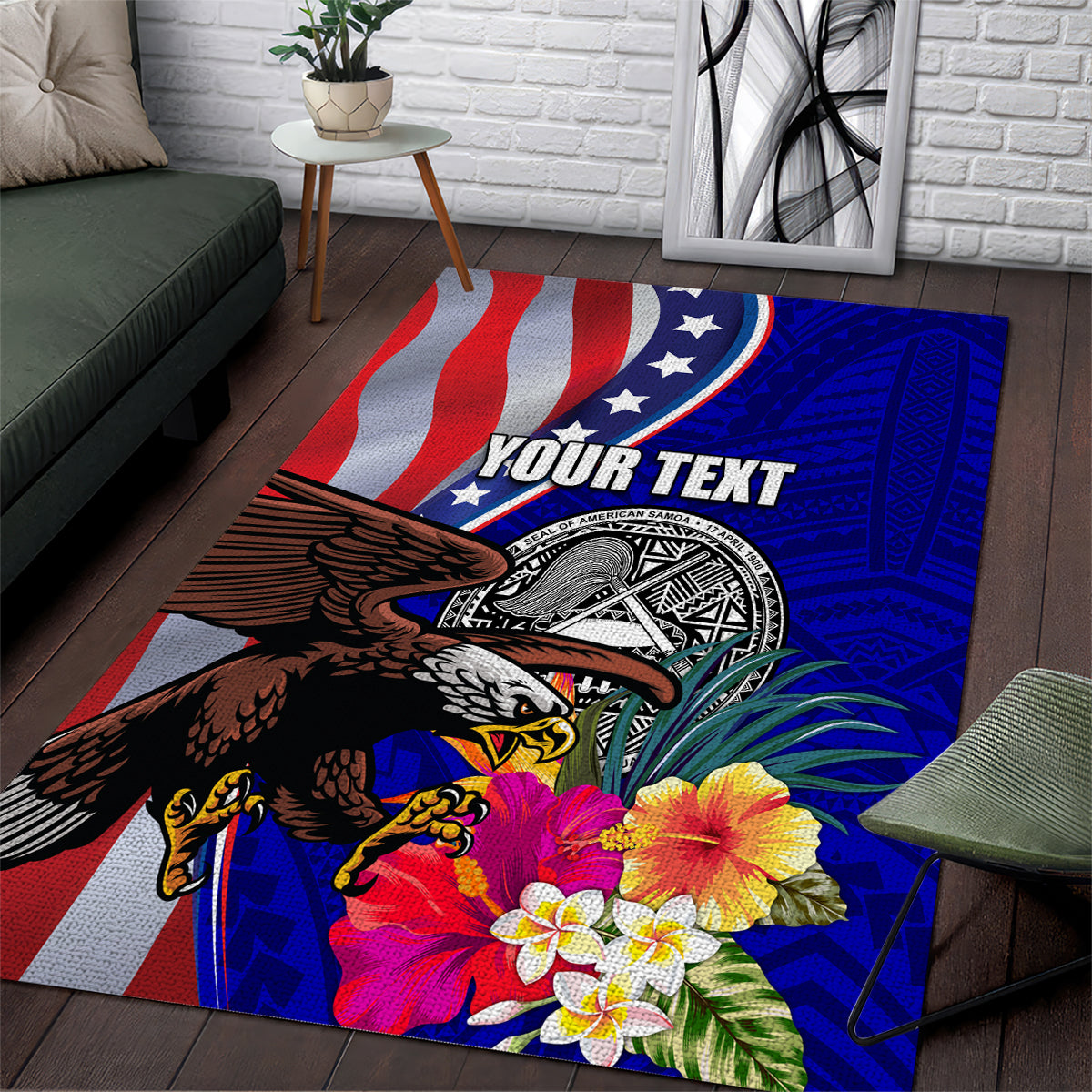 Personalised American Samoa and United States Area Rug Bald Eagle and Seal Hibiscus Polynesian Pattern - Wonder Print Shop