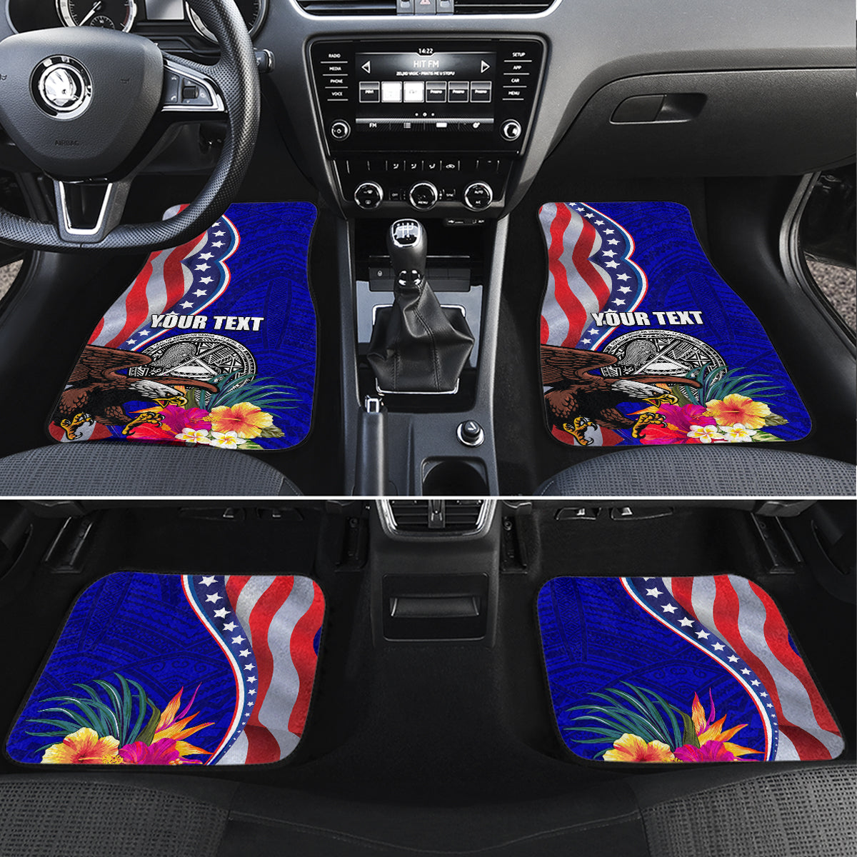 Personalised American Samoa and United States Car Mats Bald Eagle and Seal Hibiscus Polynesian Pattern - Wonder Print Shop