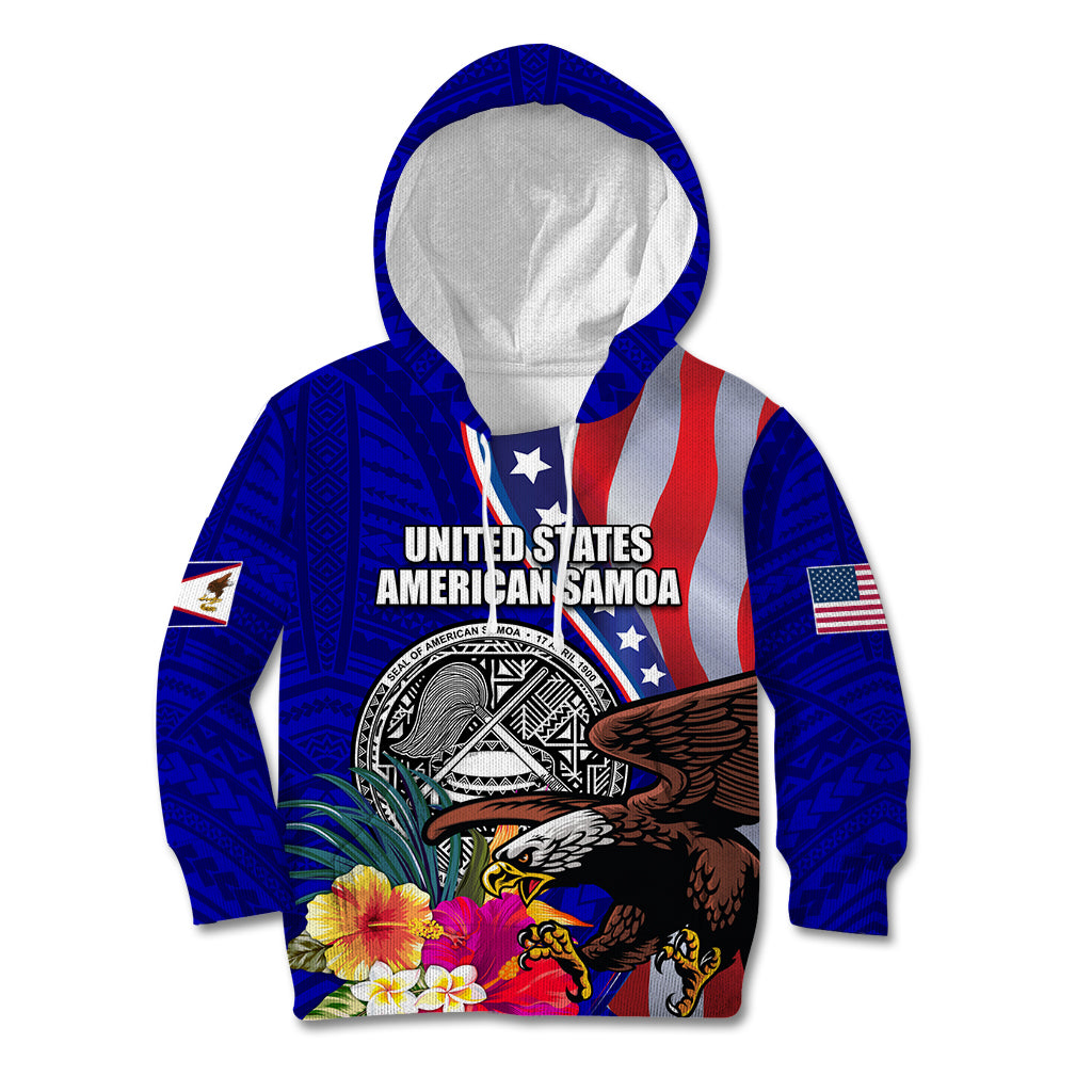 Personalised American Samoa and United States Kid Hoodie Bald Eagle and Seal Hibiscus Polynesian Pattern - Wonder Print Shop