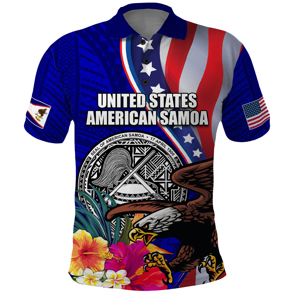 Personalised American Samoa and United States Polo Shirt Bald Eagle and Seal Hibiscus Polynesian Pattern - Wonder Print Shop