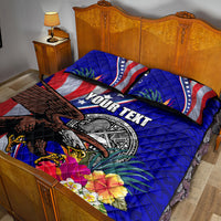 Personalized quilt bed set featuring eagle, seal design, hibiscus flowers and Your Text