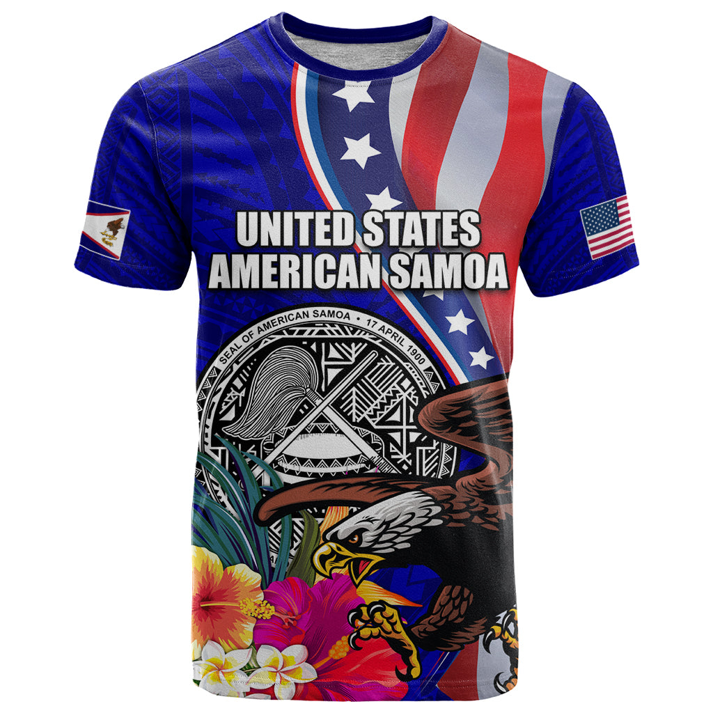 Personalised American Samoa and United States T Shirt Bald Eagle and Seal Hibiscus Polynesian Pattern