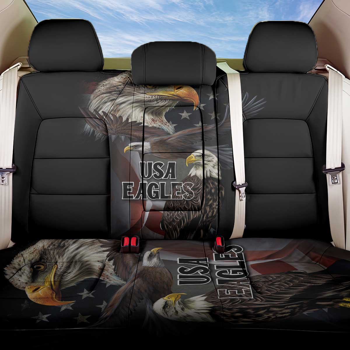 American Eagles Back Car Seat Cover United States Flag Vintage Style - Wonder Print Shop