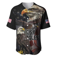 Black baseball jersey with eagle head graphic, USA flag stars, and USA Eagles print