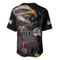 Black baseball jersey with large eagle graphic and USA Eagles front print, flag stars pattern