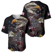 Black baseball jersey with eagle artwork, USA flag stars, and USA Eagles front and back prints