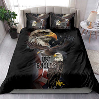 Black comforter bedding set with eagle and USA Eagles print on duvet and two pillow covers