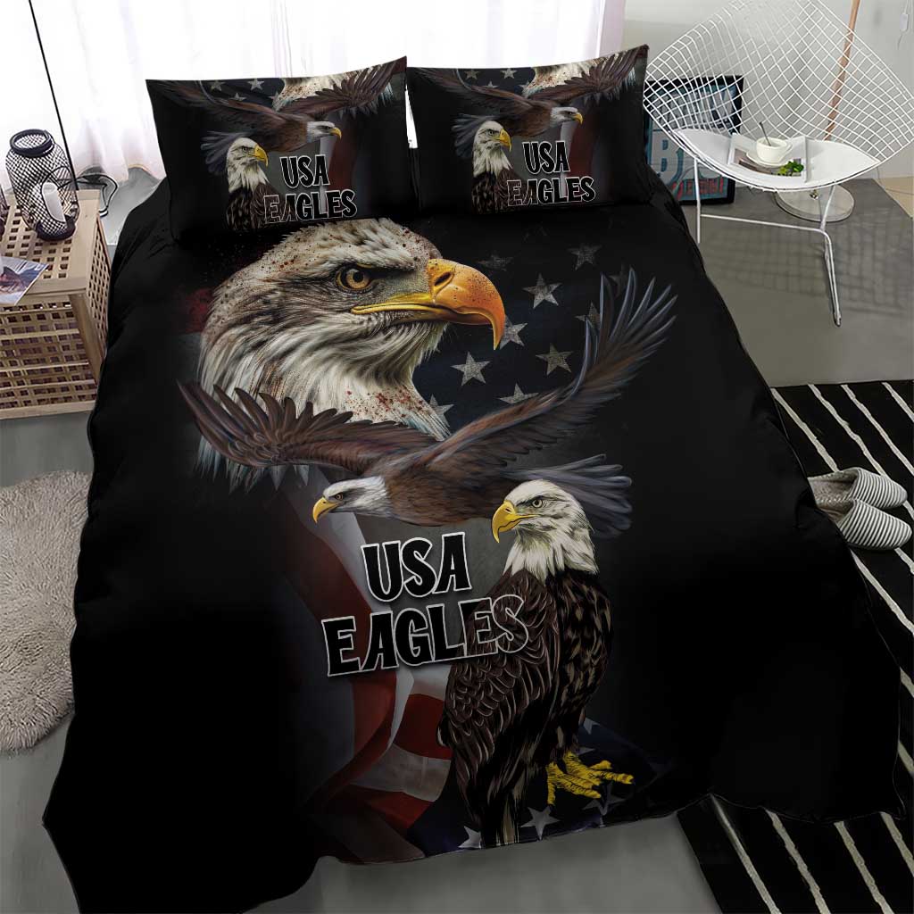 Black eagle and USA Eagles bedding set with duvet and two matching pillow covers