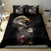 Black bedding set featuring eagle and USA Eagles print on duvet with two pillow covers