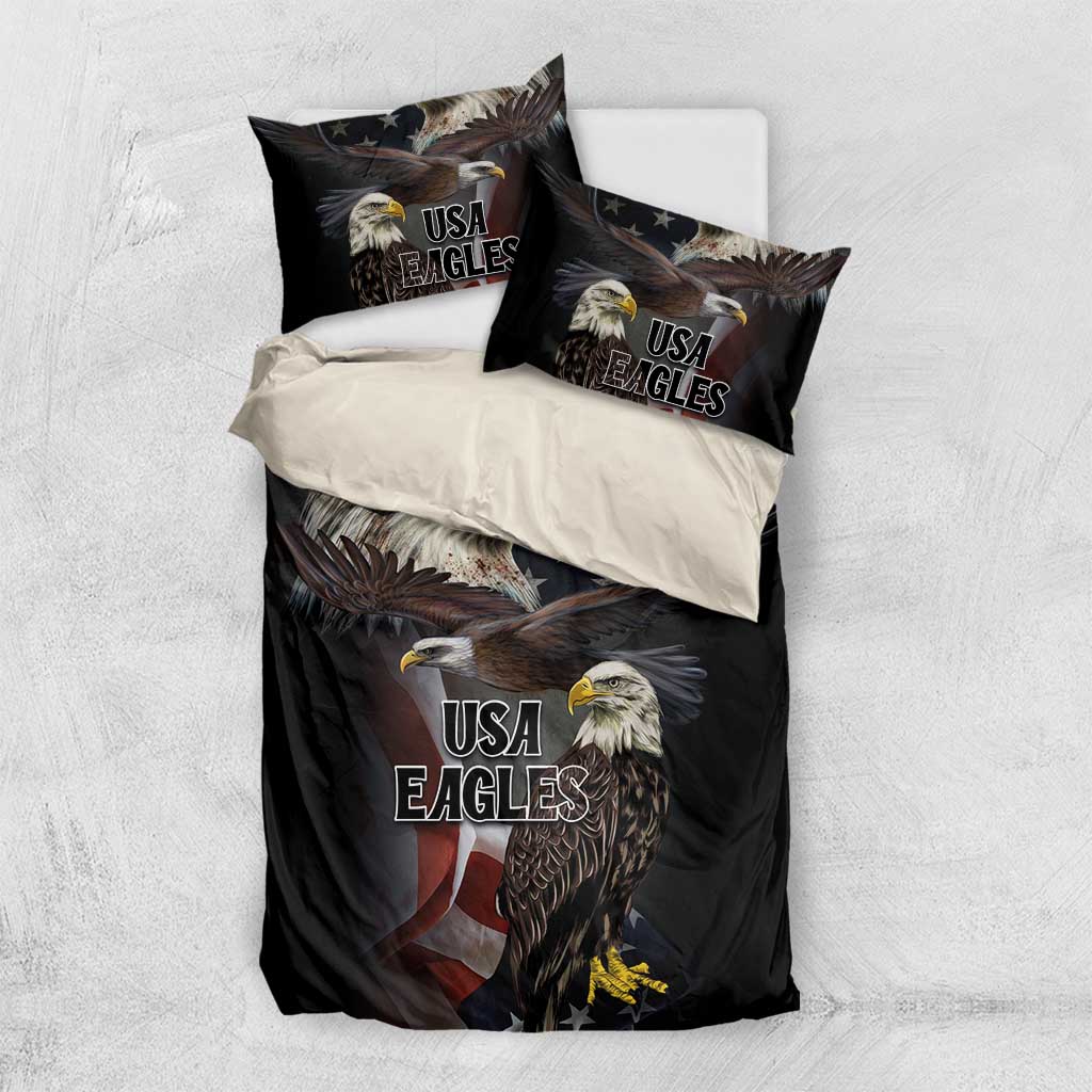 Black duvet bedding set with eagle and USA Eagles design, plus two pillow covers