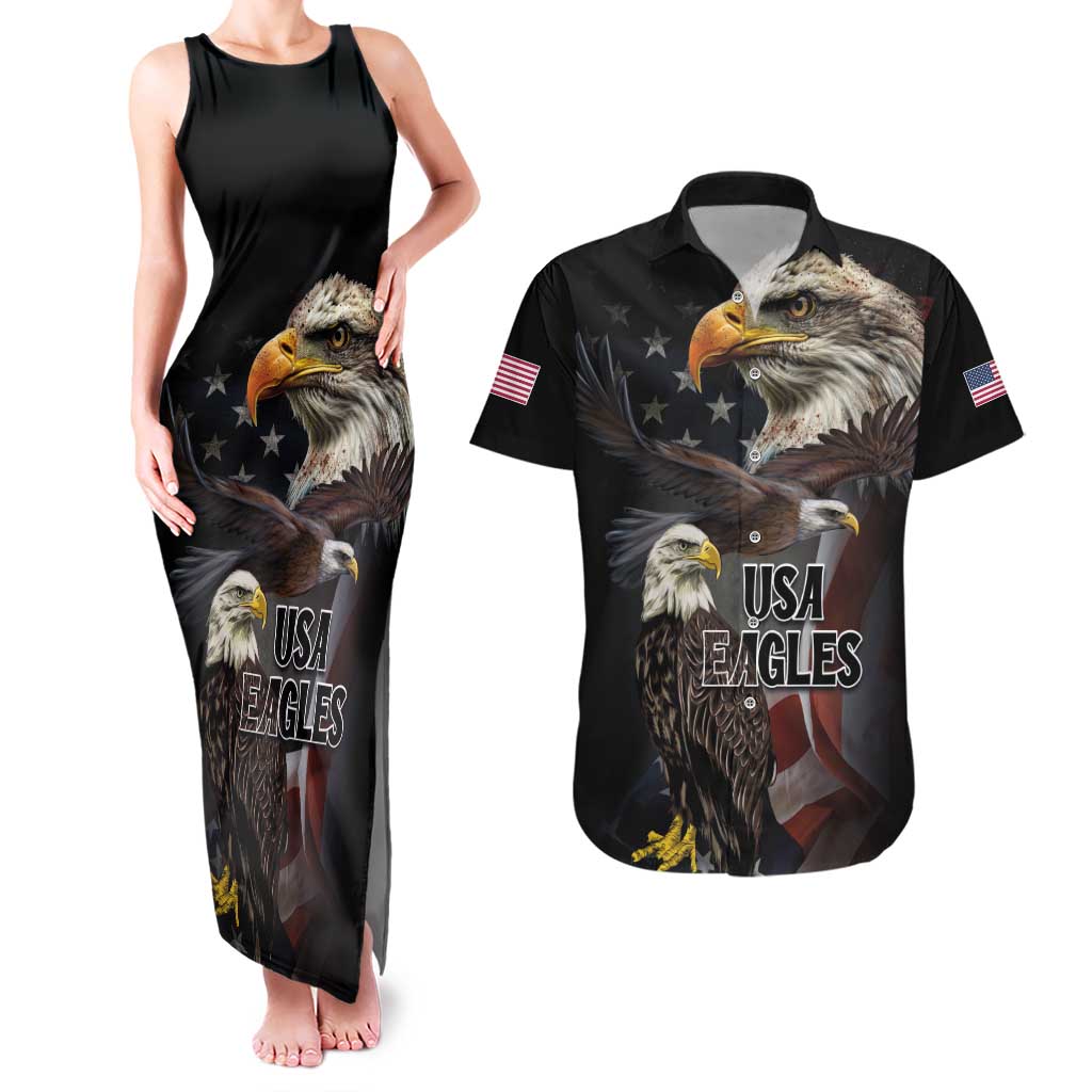 American Eagles Couples Matching Tank Maxi Dress and Hawaiian Shirt United States Flag Vintage Style - Wonder Print Shop