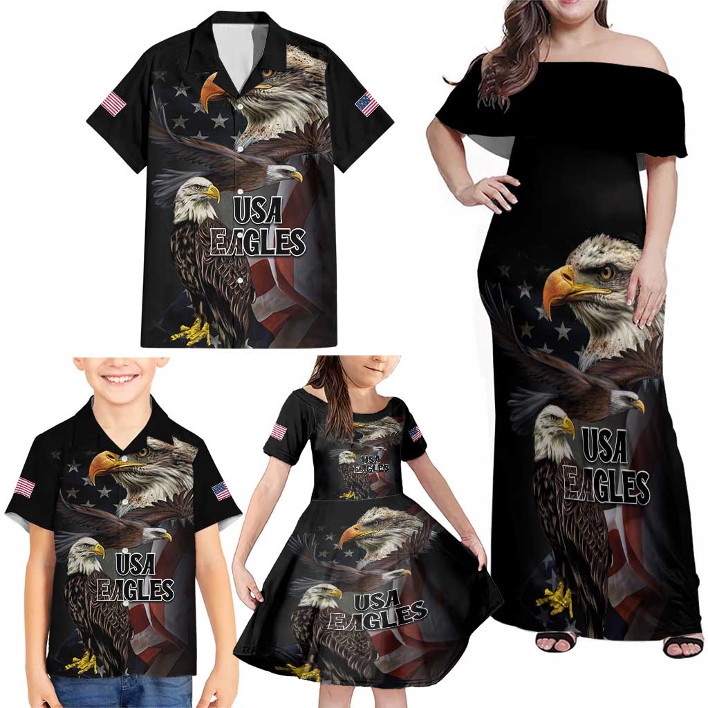 American Eagles Family Matching Off Shoulder Maxi Dress and Hawaiian Shirt United States Flag Vintage Style - Wonder Print Shop