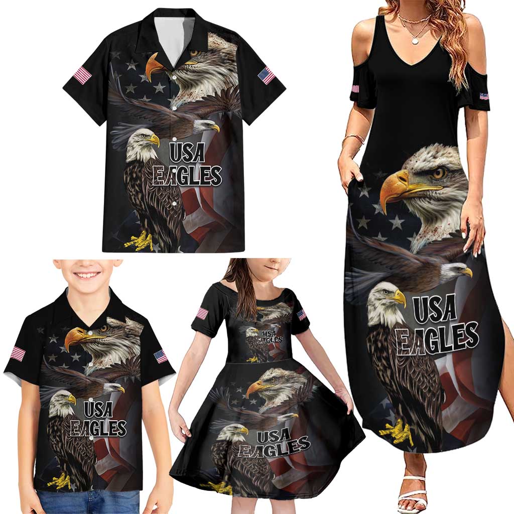 American Eagles Family Matching Summer Maxi Dress and Hawaiian Shirt United States Flag Vintage Style - Wonder Print Shop