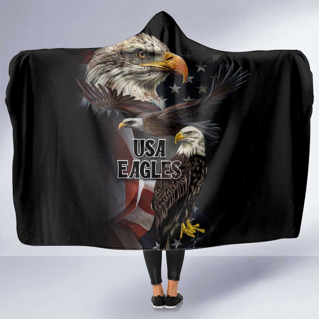 American Eagles Hooded Blanket United States Flag Vintage Style