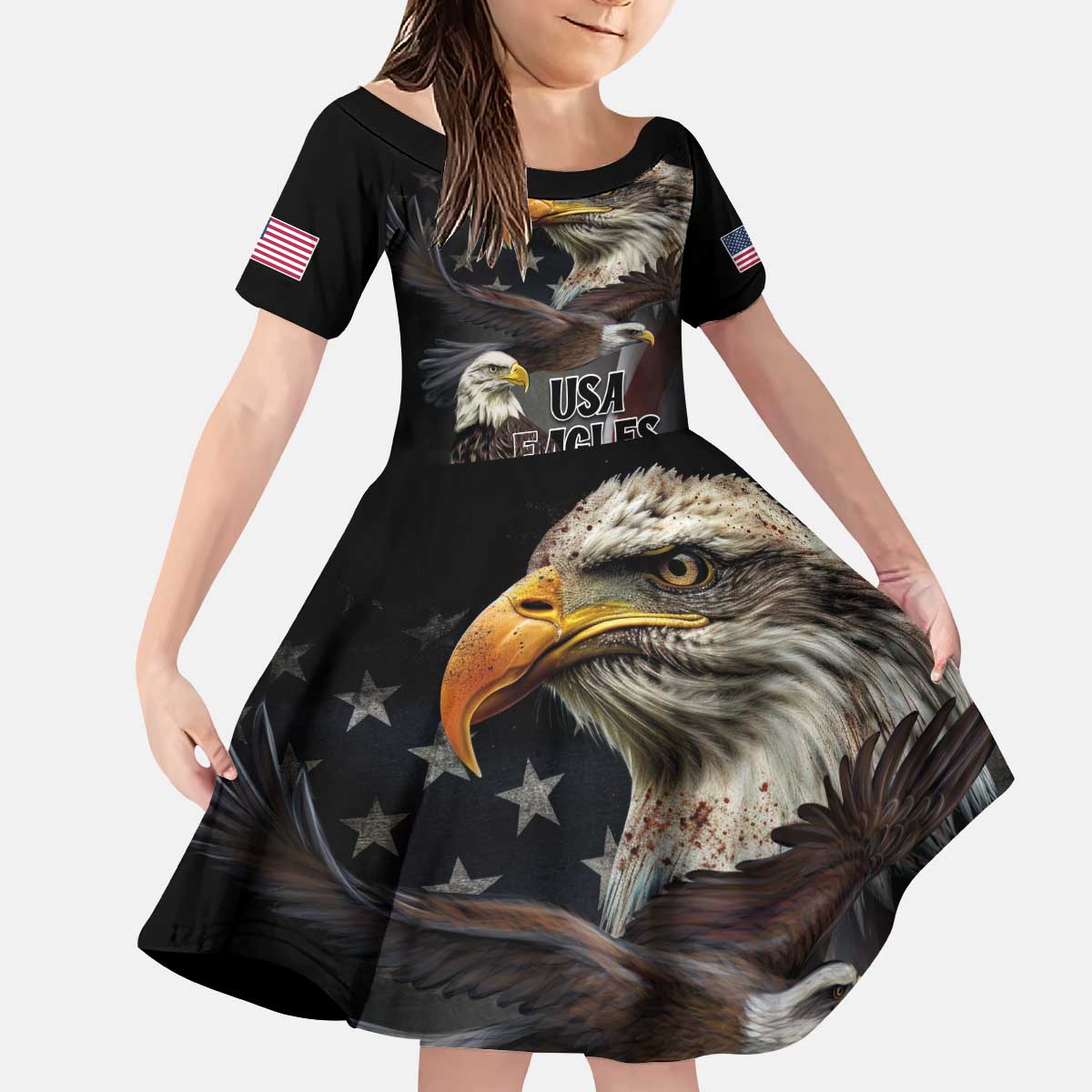 American Eagles Kid Short Sleeve Dress United States Flag Vintage Style - Wonder Print Shop