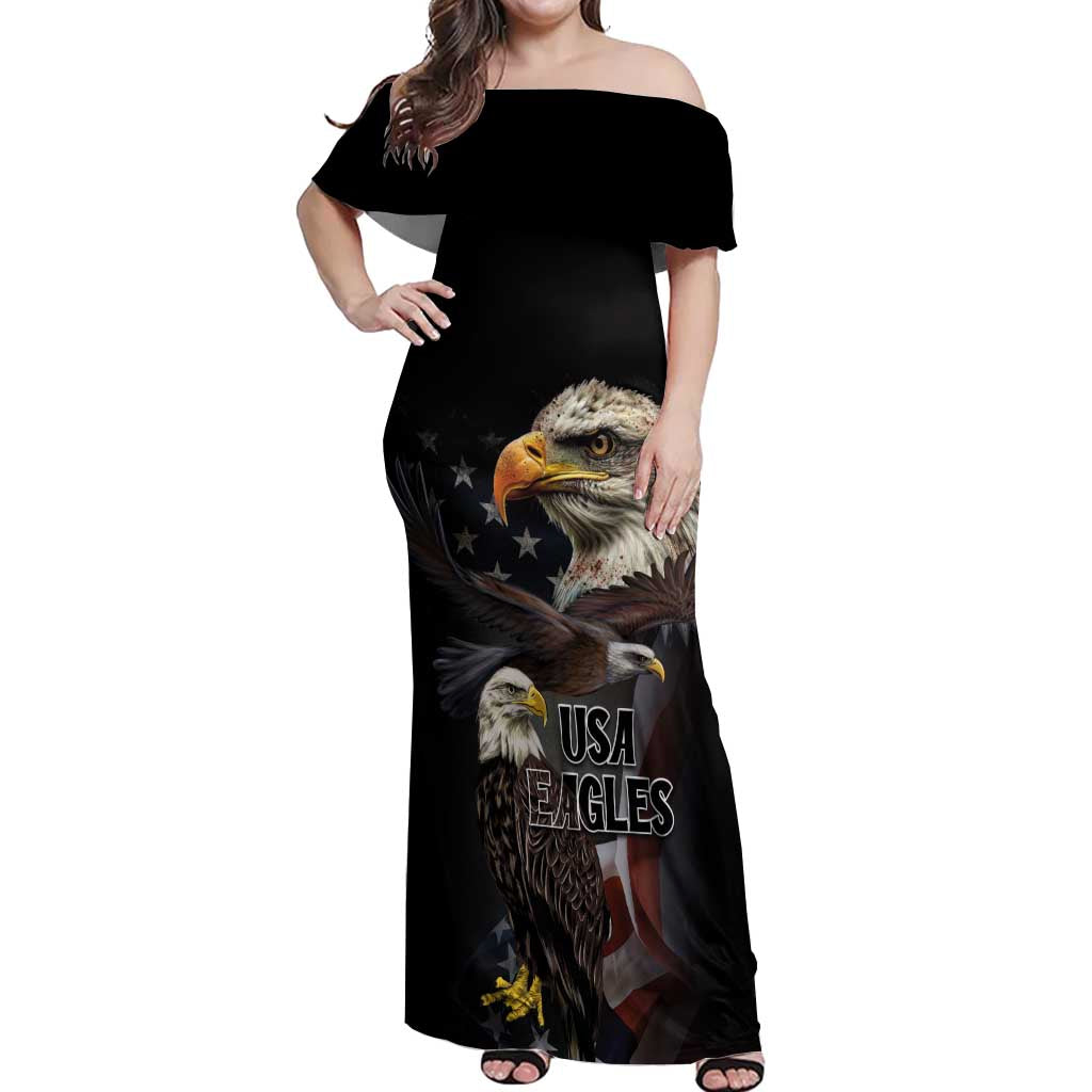 American Eagles Off Shoulder Maxi Dress United States Flag Vintage Style - Wonder Print Shop