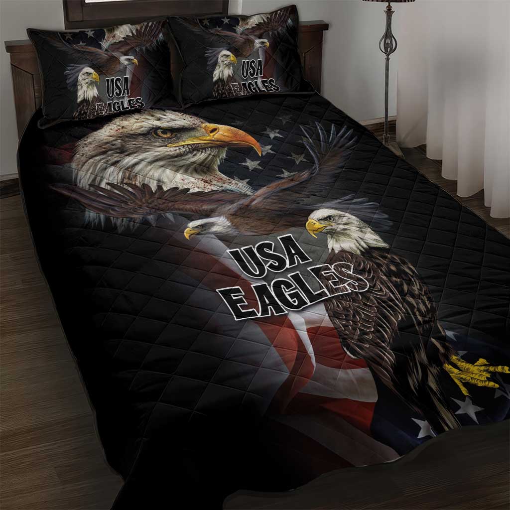 American Eagles Quilt Bed Set United States Flag Vintage Style